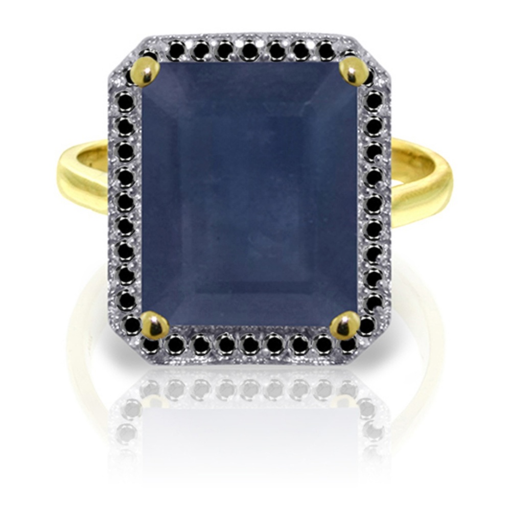 GOLD RING WITH NATURAL BLACK DIAMONDS & SAPPHIRE